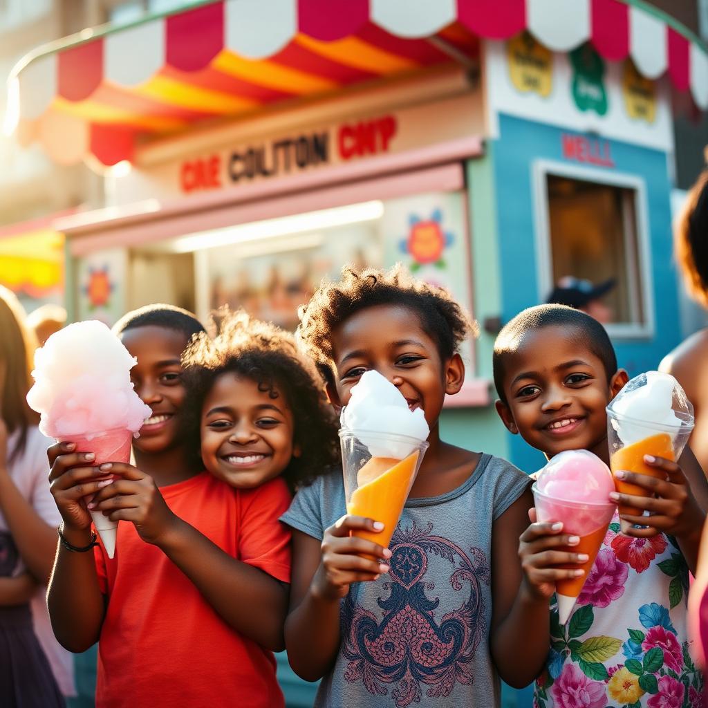 Kids enjoying cotton candy and snow cones at NYC block party