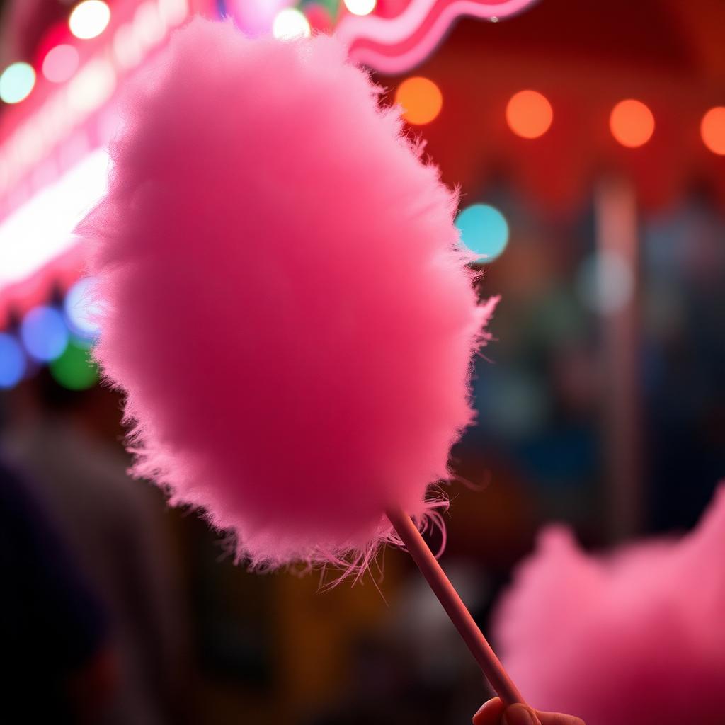 Pink cotton candy being spun at carnival booth